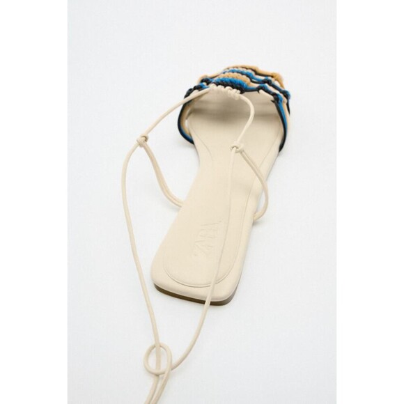 Zara Multicolor Woven Knotted Square Open-Toe Ankle-Wrap Low Heel Sandals (NWT) - Picture 5 of 6